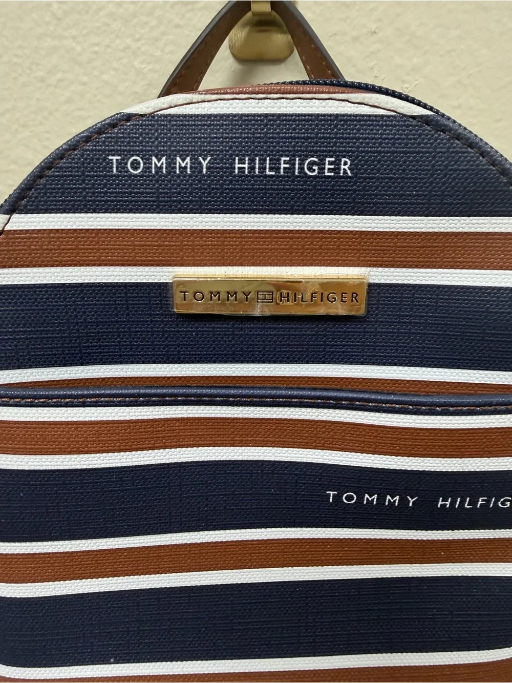 NWOT Tommy Hilfiger Navy, White & Brown Striped Mini Backpack